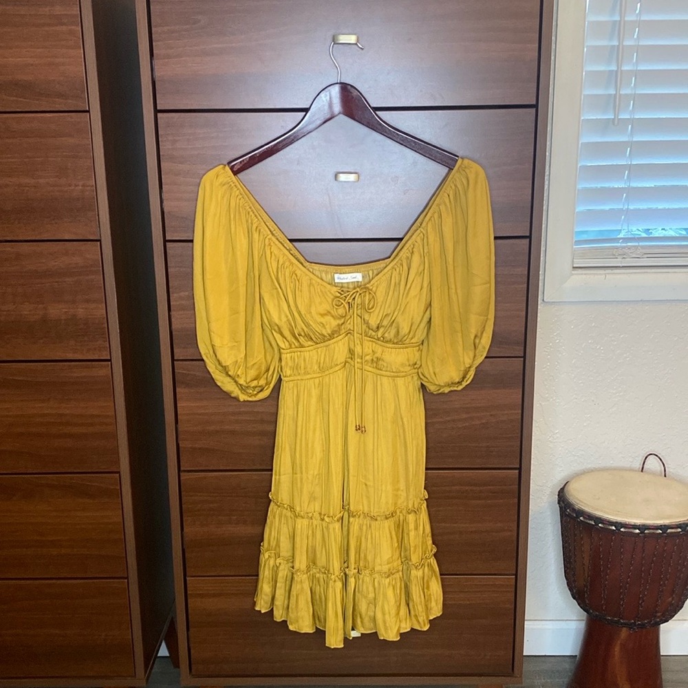 Gold/Mustard Off-Shoulder Boho Mini Dress - Size S
